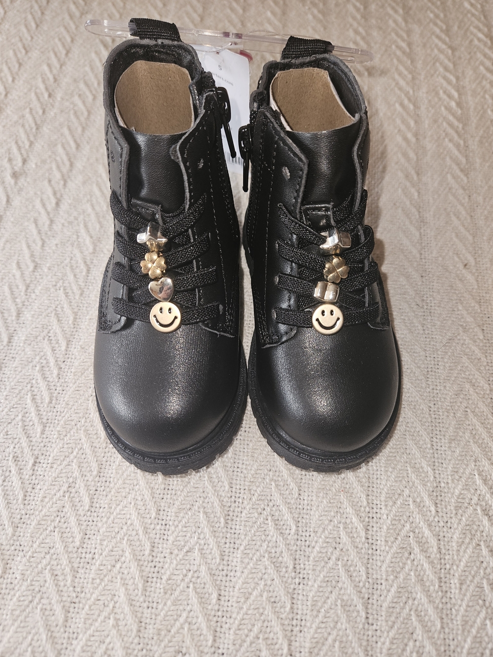 Carter's Kids Black Kids Lace-Up Ankle Boots with Gold Charms